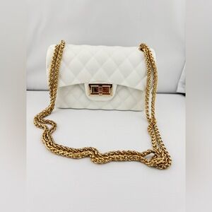 Elegant White Quilted Chain Bag Adjustable Strap
